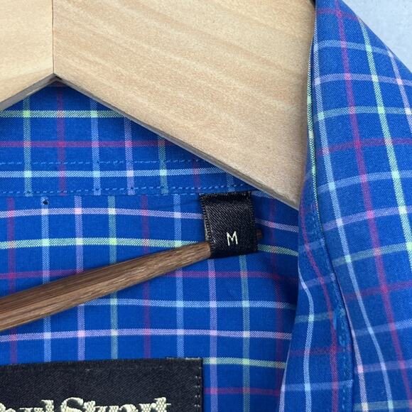 PAUL STUART Shirt Mens M Plaid Woven Button Up Long Sleeve Cotton Blue - Picture 12 of 16